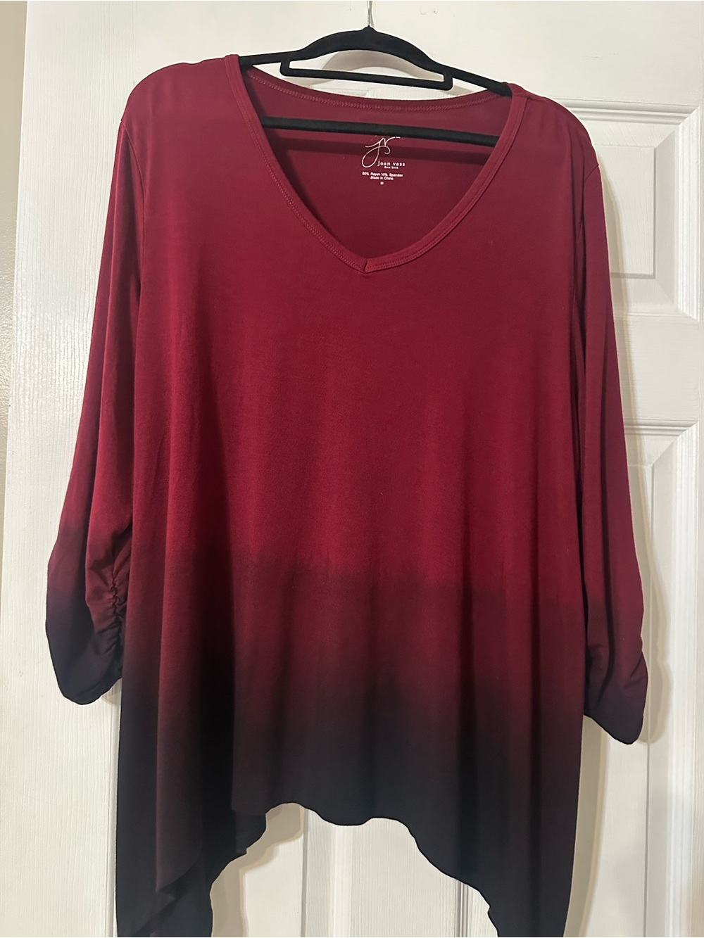Joan Vass New York - Burgundy to Ombre V-Neck Tunic Top